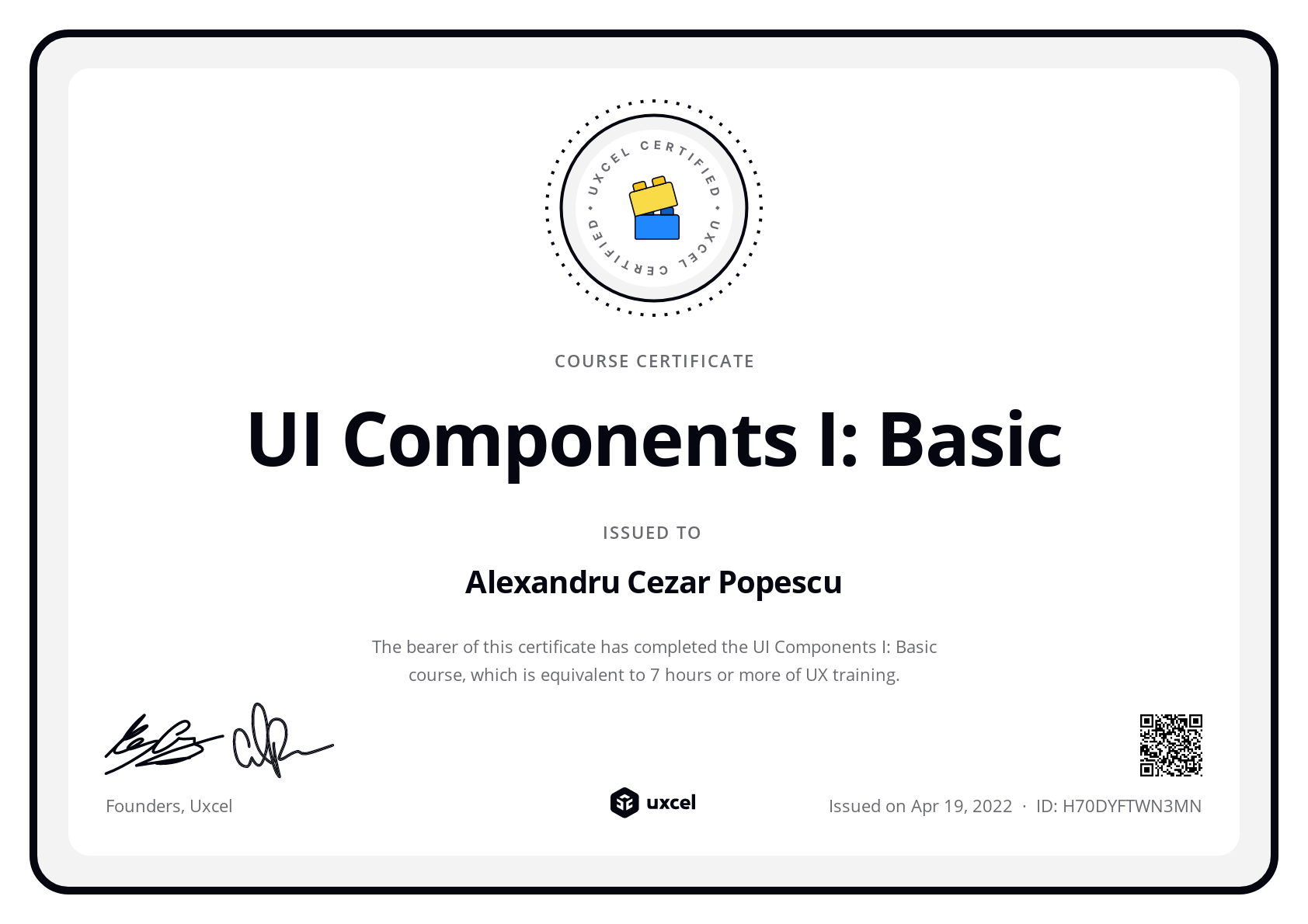 Alexandru Cezar Popescu's certificate